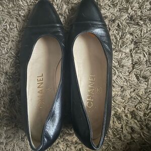 CHANEL Black Leather Flats